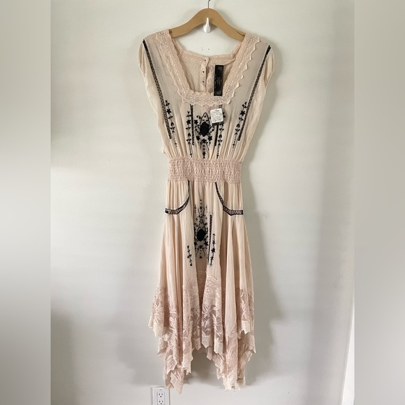 Free People Romantics Delphine Dress Tiered Asymmetrical Fairy Lace Embroidered - Picture 10 of 12